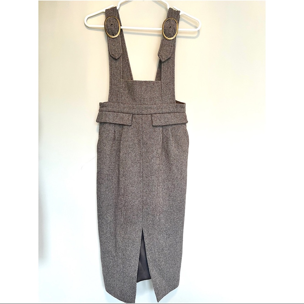 Pinafore brown tweed buckled strap midi dress - Picture 7 of 8